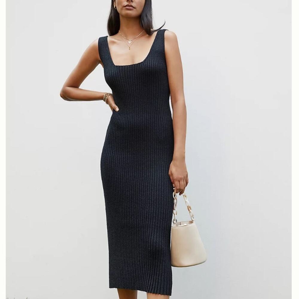 Amadi Anthropologie NWTs Black Knit Midi Ribbed Dress size large